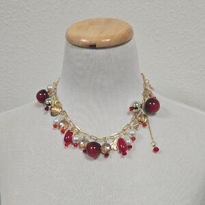 Elegant Gold and Red Beaded Necklace
